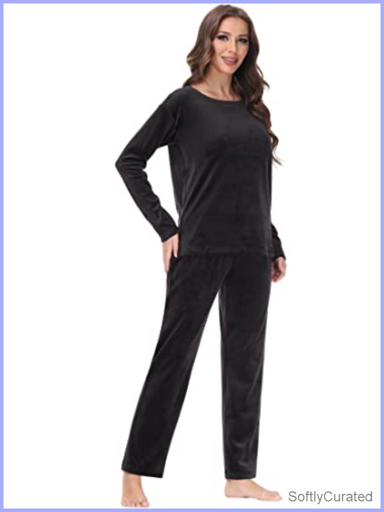 Velour Tracksuit 2 Piece Lounge Set Side Split Crewneck Sweatshirt Straight Leg